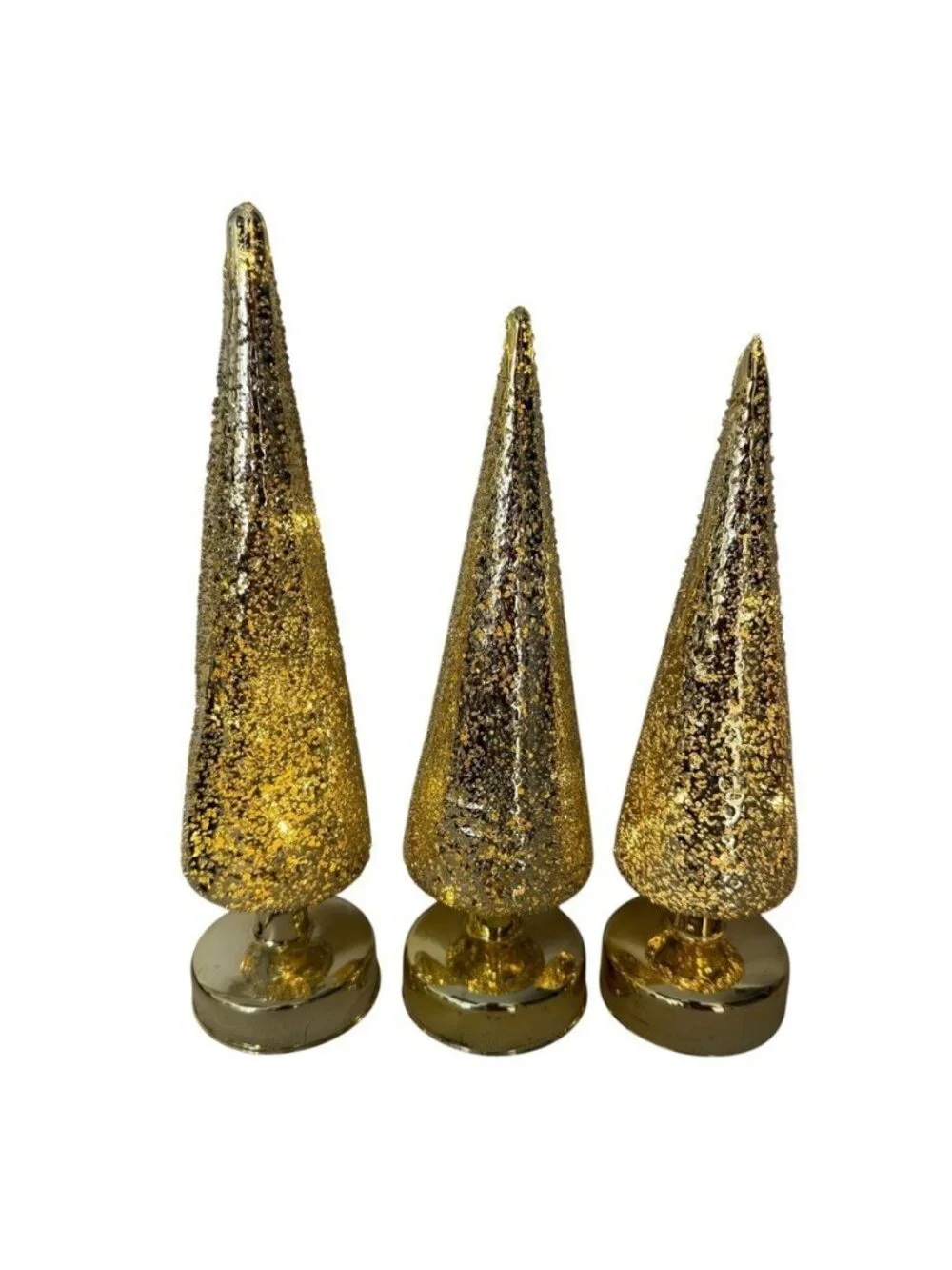 Mr. Christmas Mercury Glass Footed Trees Snowy Texture Gold 13.5